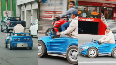 ¡Ecatepec mágico! Hombre usa miniauto para conducir por avenidas a toda velocidad