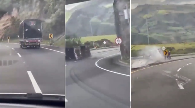 impactante video: motociclista estuvo a escasos centímetros de morir arrollado por un camión en nariño