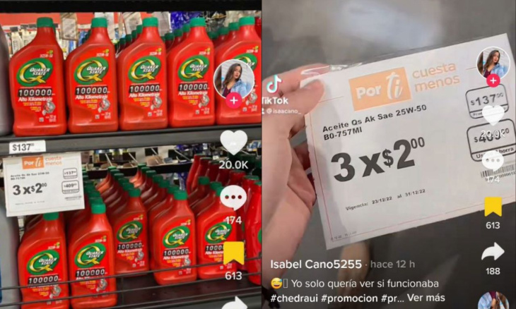 mujer encuentra error en promoción de aceites para auto en chedraui y los compra a dos pesos