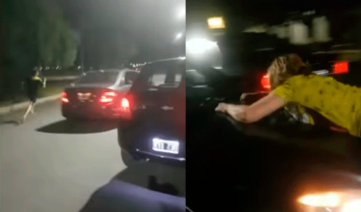 mujer se salva de morir tras ser arrastrada sobre el capot de un auto