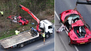 Ferrari F8 Tributo se sale de la carretera y vuelca, se buscan la causas del accidente mortal