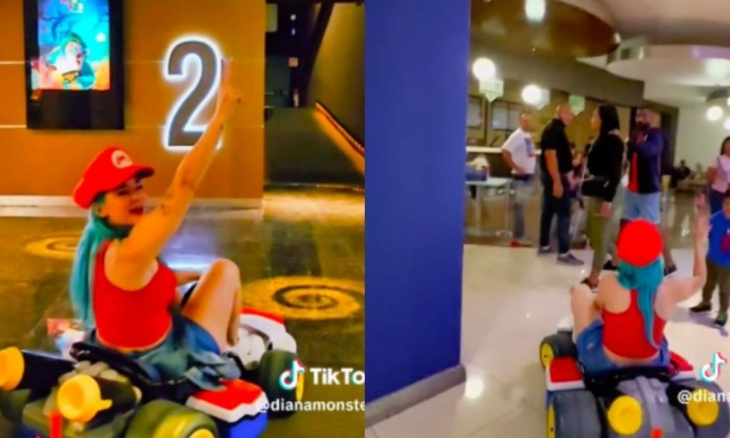 joven llega al cine en go-kart para ver la película de mario bros y se vuelve viral