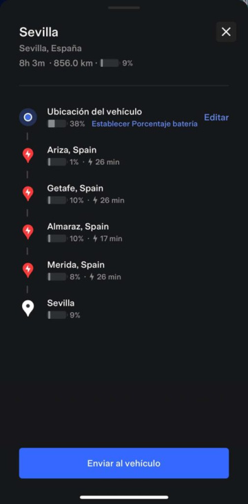 ya puedes planificar un viaje directamente desde la app de tesla y es genial