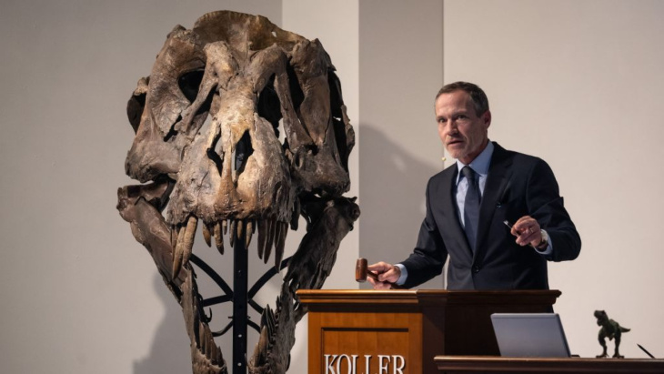 esqueleto de t-rex vendido en subasta en europa, pero la cifra es decepcionante