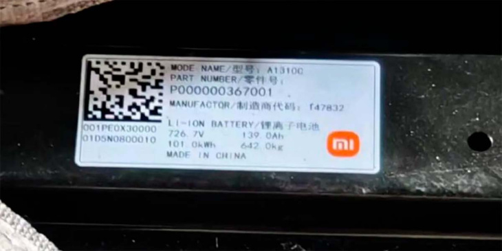 Una foto filtrada muestra el tamaño de la batería de los coches eléctricos de Xiaomi
