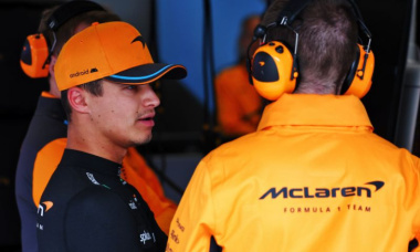 El equipo McLaren corre en karts en Italia, Brown pierde ante Piastri y Norris