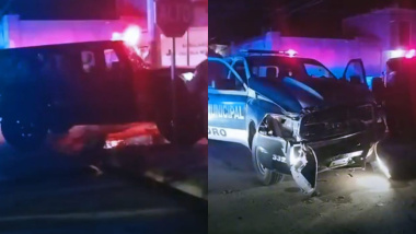 Patrulla de Policía se impacta contra camioneta Jeep en La Laguna; hay dos elementos lesionados