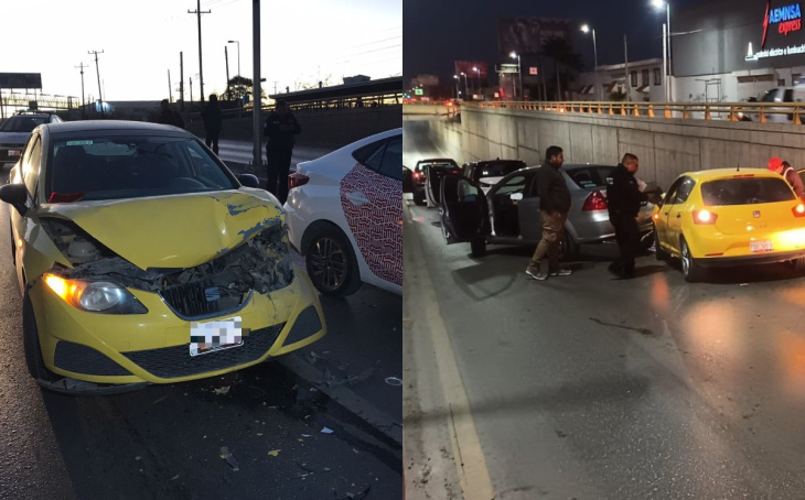 carambola en desnivel de plaza jumbo, deja daños a cinco autos