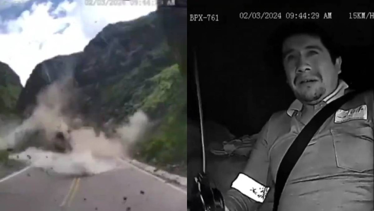 rocas aplastan camiones pero conductores salen ilesos en perú | video