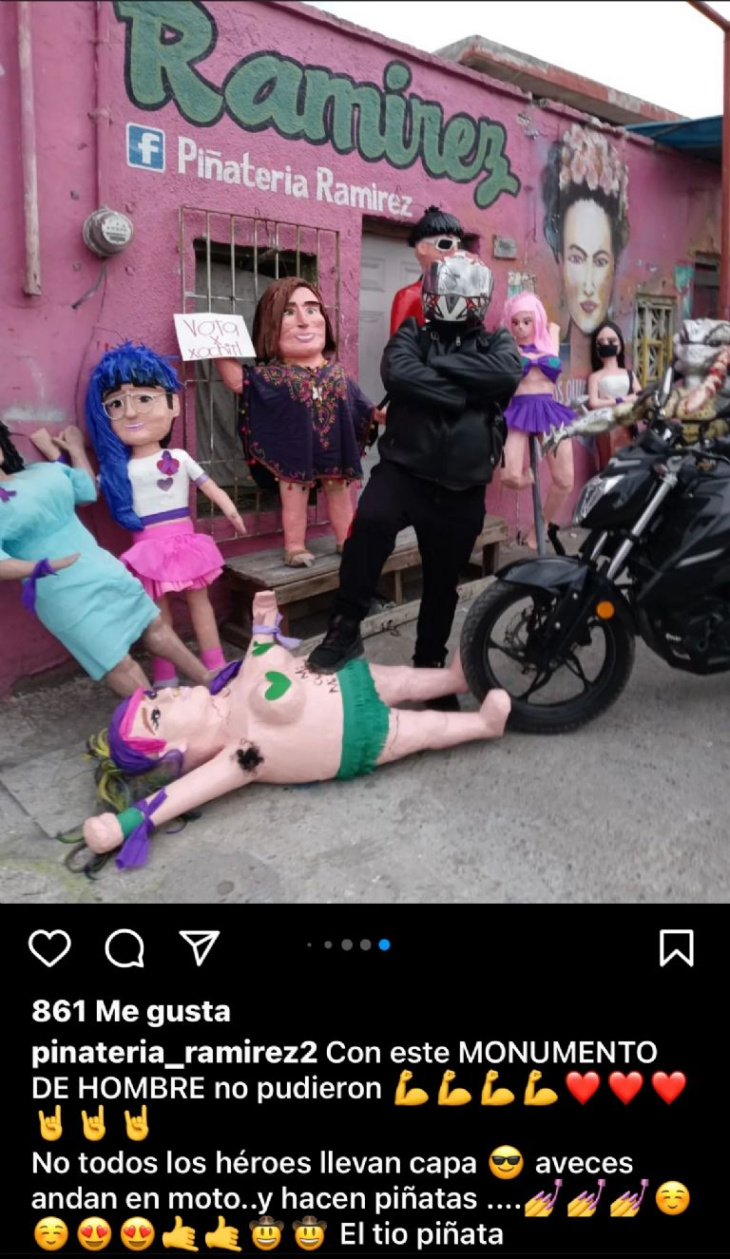 fotos| piñatería ramírez desata polémica con piñata del motociclista que agredió en marcha del 8m