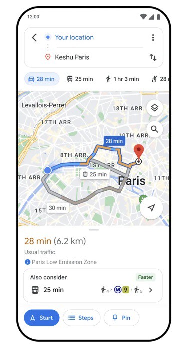 a partir de ahora, google maps te sugerirá que no cojas el coche si tardas parecido andando o en transporte público