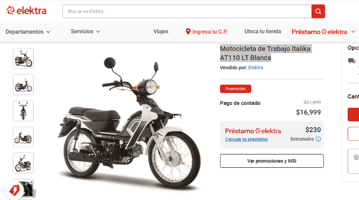 motos italika que elektra tiene con miles de descuento y en menos de $20,000 pesos: características