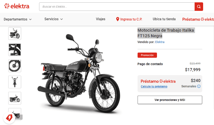motos italika que elektra tiene con miles de descuento y en menos de $20,000 pesos: características
