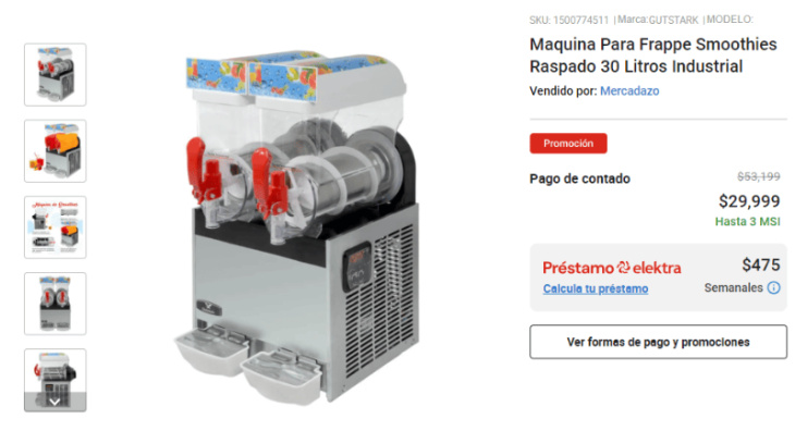 ¡ideal para olas de calor! maquina para frappe con $23,200 de rebaja en elektra | precio
