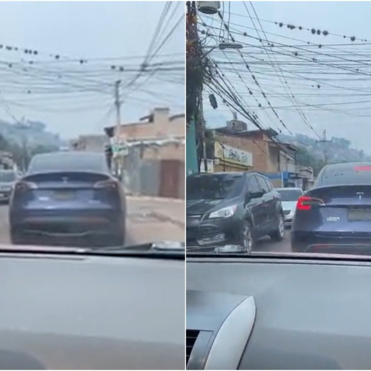 vehículo tesla atrapado en el tráfico de tegucigalpa, honduras: video se vuelve viral