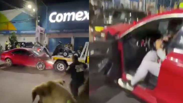 ¡iba con su hija! mujer intenta huir de la policía y choca su auto contra grúa